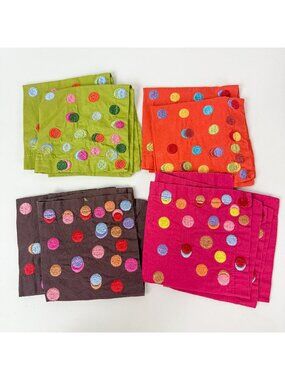 Crate and Barrel Polka Dots Embroidered Cotton Cocktail Napkins set of 8